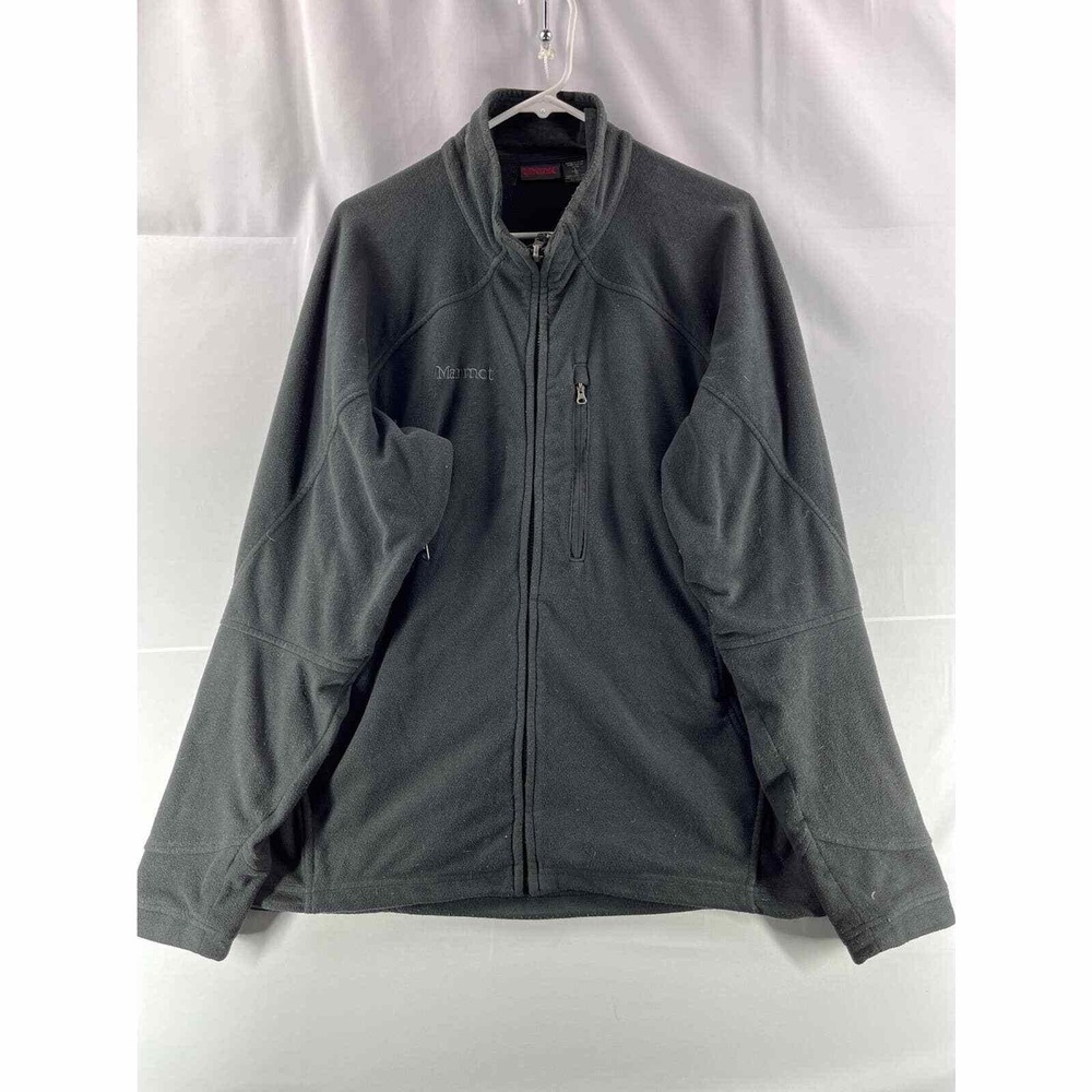 Marmot Men Fleece Jacket L Gray Black Long Sleeve Full Zip Pocket Hiking Outdoor